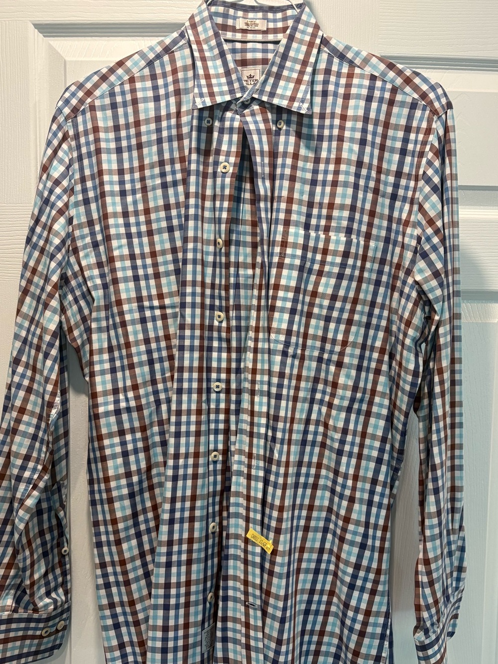 Peter Millar Blue and Brown Plaid Dress Shirt - Men’s Size Large